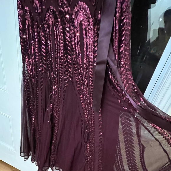 Burgundy Plus Size Godet Sequin Gown - Picture 3 of 9